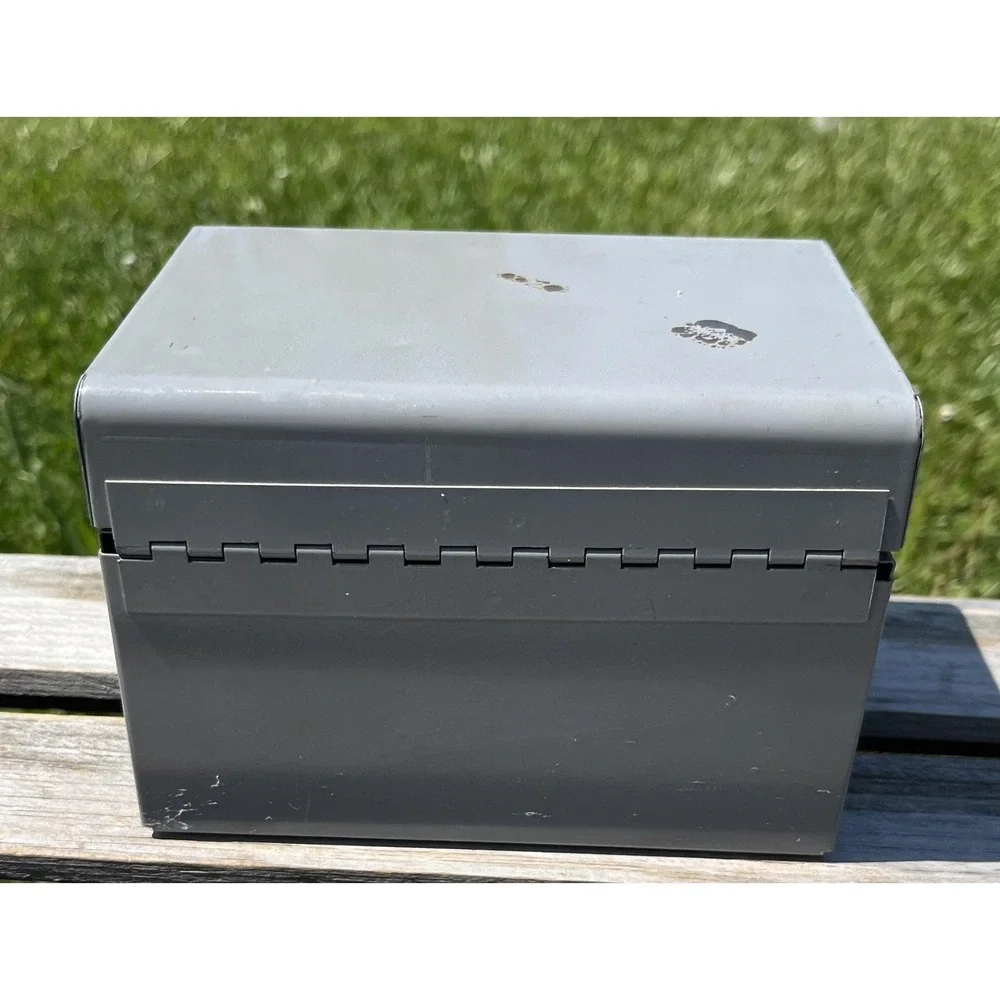 Vintage Flash Ling Gray‎ Steel Index Card File Box Hinged Lid USA Heavyweight